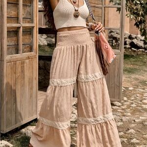 Bohemian Wide Leg Pants in Cream
